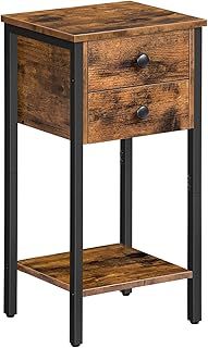 HOOBRO Tall Bedside Table, Slim Side Table with 2 Drawers, Industrial Telephone Tables for Small Spaces, Living Room, 35 x 28.5 x 68.5 cm, Rustic Brown and Black EBF72BZ01