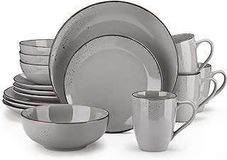 vancasso Navia Jardin Dinner Set, Stoneware Vintage Look Grey Dinnerware Tableware, 16 Pieces Dinner Service Set for 4, Include Dinner, Dessert Plate, Cereal Bowl and Mug