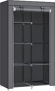 SONGMICS Fabric Wardrobe, Clothes Storage Organiser, 6 Shelves, 1 Hanging Rail, Non-Woven Fabric, Metal Frame, 45 x 88 x 168 cm, for Bedroom, Dressing Room, Grey RYG84G
