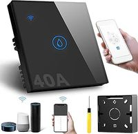 Smart Immersion Heater Switch, Black WIFI Smart Wall Touch Boiler Switch 40A 8000W 2.4G WiFi Water Heater Timer Switch Works with Alexa Google Home and Smart Life APP Tuya APP
