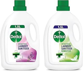 Dettol Antibacterial Laundry Sanitiser, Lavender and Sensitive Fragrance Free Cleanser Additive Multipack, 25 Washes, 2x 1.5L, Pack of 2.