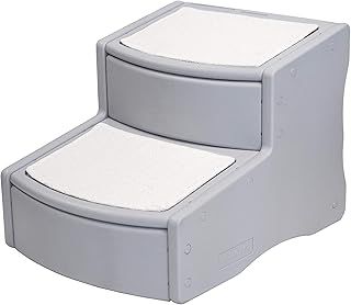 Pet Gear Easy Step II Pet Stairs, 2 Step for Cats/Dogs up to 75-pounds, Portable, Removable Washable Carpet Tread, Essential Grey