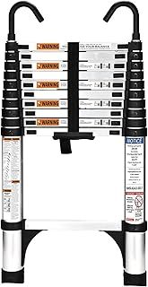 HBTower Telescopic Ladder with Non-Slip Feet and Hooks, 3.2M/10.5FT Thickened High-Strength Aluminum Extendable ladders, Adjustable Height Collapsible Ladder for Caravans lofts, Indoors and Out,Silver