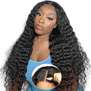 Water Wave Glueless Wig Human Hair 200 Density Wear and Go Glueless Pre Plucked Natural Hairline 6x5 Pre Cut HD Closure Lace Wig for Women 20 Inch
