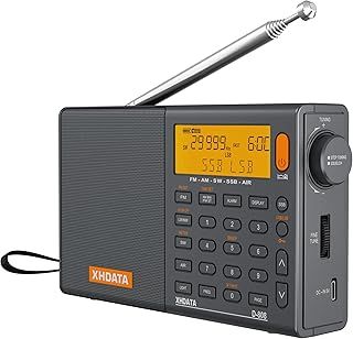 D-808 Professional Portable Radio | FM Stereo/SW/MW/LW/Air Band Coverage with SSB RDS | High Sensitivity, External Antenna 2000mAh Rechargeable Battery | Dual Alarm Clock, Sleep Timer & Squelch