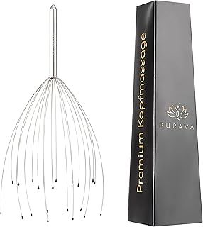 PURAVA (Original) - Premium Head Massager with Metal Handle and Improved Design - Scalp Scratcher Massage with 20 Fingers for Relaxation and Scalp Stimulation - Head Massager Tool Ideal as a Gift