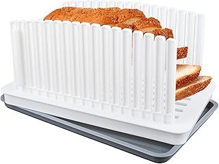 TOLASTO Bread Slicer for Homemade Bread, Bread Slicer Guide with Adjustable Width and Crumb Tray, Foldable Compact Plastic Bread Loaf Cutter Slicer for Kitchen Baking Bagel,Homemade Bread, Cake, Taost