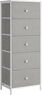 SONGMICS Chest of Drawers Bedroom, Drawer Storage Unit, Dresser with 5 Fabric Drawers, Metal Frame, Tall and Slim, for Closet, Dove Grey and Cream White LTS315G01