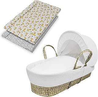 Kinder Valley Moses Basket with Changing Mat(Lion King Theme) also Includes Adjustable Hood, Fibre Mattress & Padded Liner | (White Waffle)