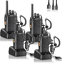 JUCJET Walkie Talkies 2023 Upgraded 88E Walkie Talkie Long Range for Adults with Earpieces, 16 Channel Handheld 2 Way Radio Rechargeable with Flashlight Li-ion Battery and Charger(4 Pack)
