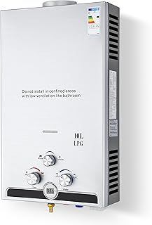 CO-Z Gas Water Heater, 10L LPG Water Heater with Winter & Summer Modes, 17kW Stainless Steel Tankless Water Heater, Hot Water Heater with LED Display,Use for Outdoor Camping,Trip [Energy Class A]