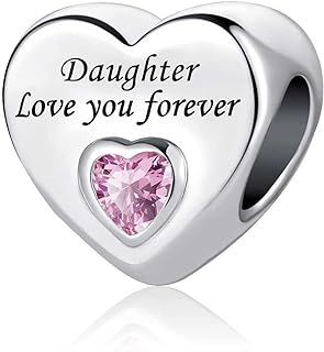 KunBead Jewelry Women Girls Love You Forever Heart Birthday Bead Charms for Mum Sister Grandma Daughter Auntie Wife Dad