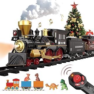 Remote Control Train Set for Boys Girls Kids Electric Steam Locomotive, Cargo Car & Tracks,Trains w/Realistic Smoke,Sounds & Lights,Rechargeable Christmas Birthday Gifts for 3 4 5 6 7+ Years Old…