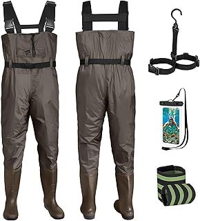 Fishing Chest Waders for Men Women with Boots Waterproof Breathable Waders Green/Brown Sizes UK 5-14