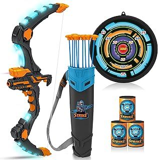 JOYIN Bow and Arrow Set for Kids with LED Flash Lights - Shooting Archery Bow Toys with 9 Suction Cups Arrows, Target and Quiver, Indoor Outdoor Garden Games Boys and Girls