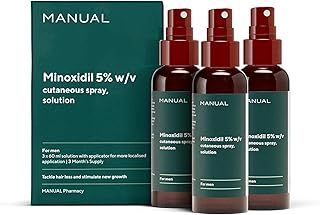 Manual 5% Minoxidil (3 x 60ml) Formula For Men - Increases Blood Flow To Follicles - Promotes Growth for Longer, Thicker Hair - Stimulates Hair Regrowth - Easy To Apply Spray - 3 Month Supply