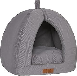 Sleepdown Dome Pod Faux Fur Fleece Dog Cat Indoor Pet Bed, Foldable, Removable Cushion, Anti Slip Bottom - Small (40cm x 40cm x 40cm) - Grey