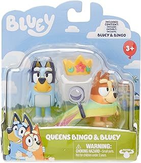 Bluey Queens Official Collectable Character 2 Figure Set Featuring And Bingo With Queen Rainbow Cape And Crown Accessories