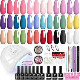 Phoenixy Gel Nail Kit, 24 Colours Gel Polish Set with Lamp Starter Kit Red Green Grey Black Gel Nail Polish Set Nail Art Gift for Women