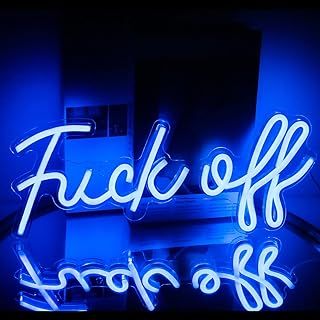 Fuck Off Neon Sign Blue Word LED Neon Wall Light Signs Acrylic USB Neon Lights for Bedroom Letter Lamp for Bar Pub Home Decorations 17'' x 8''