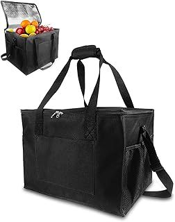30L Cool Bag, Large Lunch Cool Bag with Adjustable Shoulder Strap, 2 Side Holder and Handle Straps Cool Box, Cool Bags for Picnic, Ice Packs for Cool Bag for BBQ, Party, Camping (Black)