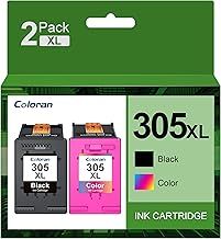 Coloran 305XL Ink Cartridges Compatible for HP 305 XL Ink Cartridges for HP Envy 6000 6020 6032 Pro 6430 6420 DeskJet 2700 2710 2720 Plus 4100 4130 4120 (2-Pack, Black and Tri-Colour)