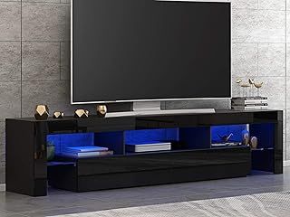 Panana Front RGB LED TV Stand Cabinet Unit Modern 160cm TV Desk with Storage for Entertainment Living Room (Black)