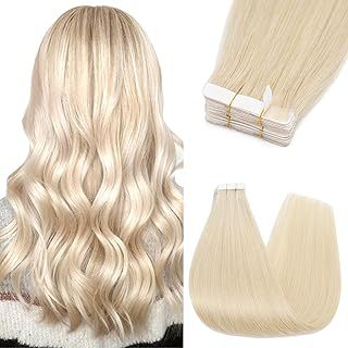 Silk-co 12"-24" Tape in Hair Extensions 100% Real Remy Straight Human Hair Extension 10Pcs Straight Skin Weft Seamless (12inch #60 Platinum Blonde)