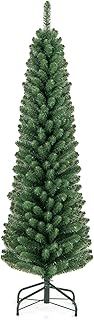 COSTWAY 5FT/6FT/7FT/8FT Green Pencil Slim Christmas Tree, Traditional Artificial Xmas Tree with Metal Stand, Christmas Decoration and Gift (5FT-with 295 Tips)