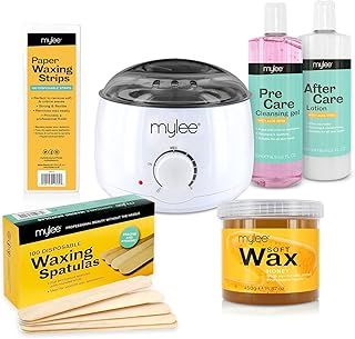 Mylee Complete Waxing Kit, Includes Salon Quality Wax Heater, Soft Cream Wax, Waxing Strips, Spatulas and Mylee Pre & After Care Lotion (Honey)