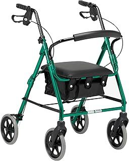Days Lightweight Folding Four Wheel Rollator Walker with Padded Seat, Lockable Brakes, Ergonomic Handles, and Carry Bag, Limited Mobility Aid, Racing Green, Small
