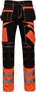 ZS7 Hi Vis Trousers Men's Fluorescent Durable Fabric Multiple Cargo Pocket Work Utility & Safety Trousers Reflective Tape High Visibility Work Pants