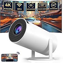 UCMDA Mini Projector Portable 4K - Video Projector Smart 200 ANSI with WiFi 6, BT 5.0, 130 Power Supply, Video Projector 180 Degree Reverse Outdoor Movie Projector, Automatic Keystone