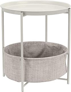 Amazon Basics Round Storage Bedside End Table with Removable Fabric Basket, White, Heather Gray Fabric, 44.96 x 44.96 x 48 cm