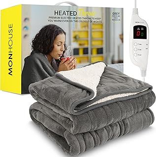 Heated Throw - Electric Blanket - Digital Controller - Timer up to 9 hours, 9 Heat Settings, Auto Shutoff - Machine Washable - King 180X200cm - GREY SHEARLING