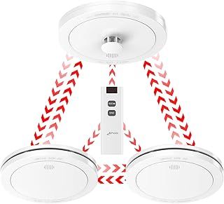 CPVAN Wireless Interlinked Smoke and Heat Alarm Scotland Bundle with 10-year Battery Life, Pre-Linked Fire Detectors for Home with Remote Control, EN14604/BS 5446, 3 Pack + 1 Remote（2nd Generation）