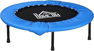 HOMCOM Mini Fitness Trampoline Home Gym Yoga Exercise Rebounder Indoor Outdoor Jumper with Safety Pad, Support Up to 100 KG, Blue and Black