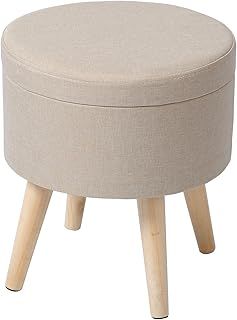 eSituro Ottoman Storage Round Chest Padded Footstool Linen Pouffe Chair Cream White Bed End Bench Shoe Bench Children Toy Box Stool Milking Stool