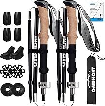Overmont Walking Poles - 2pcs Collapsible Ultralight Aluminum Walking Sticks for Women Men Seniors with EVA Cork Handle,Trekking Poles Foldable, For Hiking, Camping, Mountaining, Backpacking ASIN: