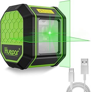 Huepar 30M Self-Leveling Green Line Laser USB Rechargeable Cross Line Laser Level for Picture Hanging, Floor Tiles, House Decoration, Battery Included, 1.3M Drop Protection