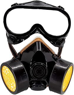 Respirator Gas Mask with Goggles - Fancy Dress Accessory for Construction Worker Industrial Scientist Halloween Cosplay Outfit - Adult Size
