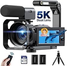 5K Video Camera 56MP Camcorder with Dual Lens WiFi IR Night Vision 16X Digital Zoom Vlogging Camera for YouTube 3.0"Touch Screen Video Recorder with 2 Batteries,64GB Card,Microphone,Lens Hood,Remote