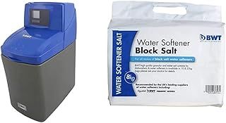 BWT WS555 Hi Flow Electronic Demand Block/Tablet Water Softener, Blue, 14 Litre & SALTBLO Water Softener Block Salt, White, 8 kg, Set of 2 Pieces