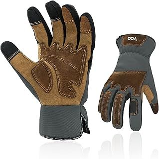 Gardening Gloves Touchscreen Thornproof, Men Utility Work Gloves in Pig Leather for Garden Building Warehouse, Dexterity & Breathable Construction Gloves