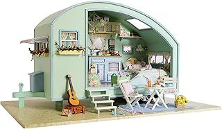 CUTEROOM Miniature Dolls House Kits, Diy Wooden Dolls House Handcraft Miniature House Kit Caravan, Time Travel Model House Kit with Furniture