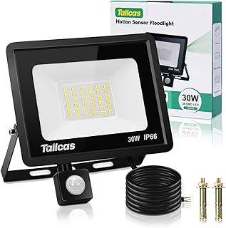 Security Lights Outdoor Motion Sensor, 30W 2700LM LED Flood Lights with PIR Sensor, IP66 Waterproof Outdoor Lights with 1.5M Wire, Daylight White Outside Wall Light for Garden, Garage, Forecourt