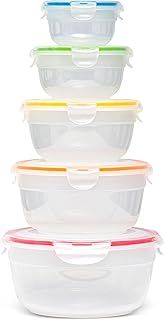 Lock & Lock Food Storage Containers with Lids Airtight - 5 Piece Nestable Round Food Containers with Lids & 4 Side Locks, Watertight, Microwave & Dishwasher Safe, BPA Free Plastic