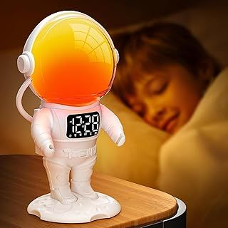 AFEXOA Astronaut Wake Up Light Sunrise Alarm Clock for Kids, Heavy Sleepers, Bedroom, Gradual Sunlight Alarm Clock with Sunrise Simulation, 22 Night Lights, 30 Natural Sounds, Gift Idea (White)