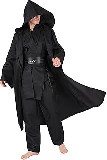 SINSEN Adult Jedi Costume 4PCS SW Obi Wan Hooded Robe Cloak Kenobi Top Pant Belt Cosplay Uniform Set for Halloween Party Men Black Brown