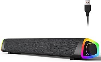 SOULION R30 Plus Computer Speakers, Wired USB Powered Bluetooth V5.3 PC Sound Bar, Colorful LED Lights with Switch Button, Computer SoundBar for Desktop Laptop Phone, Gray (3.5mm jack not support)